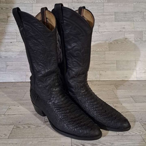 Larry Mahan Shoes - Women's Larry Mahans Western Black Snakeskin Leather Cowboy Boots Size 9.5